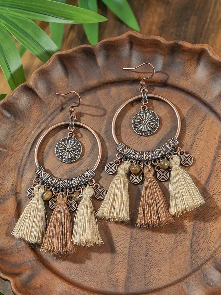 Vintage Distressed Bohemian Tassel Necklace Earrings Set sold by Oyrosy product image thumbnail 3