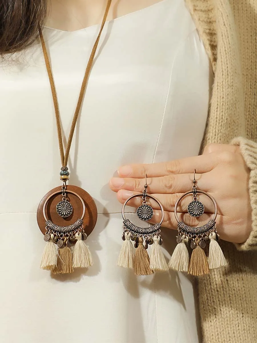 Vintage Distressed Bohemian Tassel Necklace Earrings Set sold by Oyrosy product image thumbnail 2