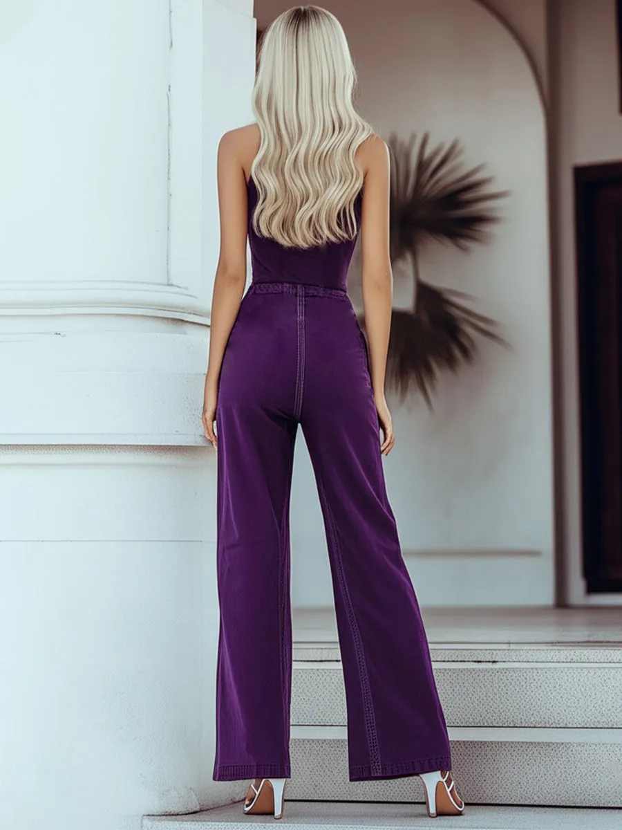 【24-hour shipping out】Mysterious Vintage Purple Denim Sleeveless Wide Leg Jumpsuit sold by Oyrosy product image thumbnail 2