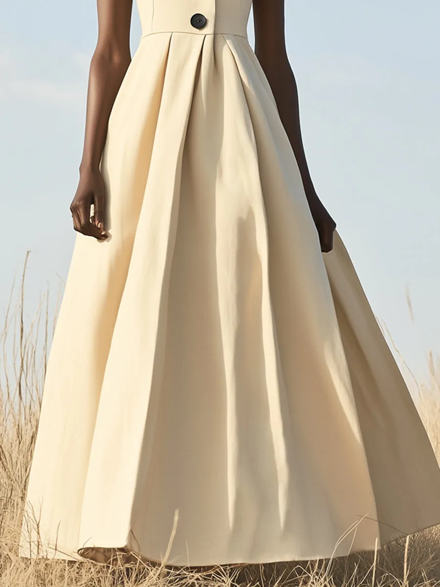 【24-hour shipping out】Elegant and Simple Black Button Stand Collar Sleeveless Maxi Dress sold by Oyrosy product image thumbnail 5