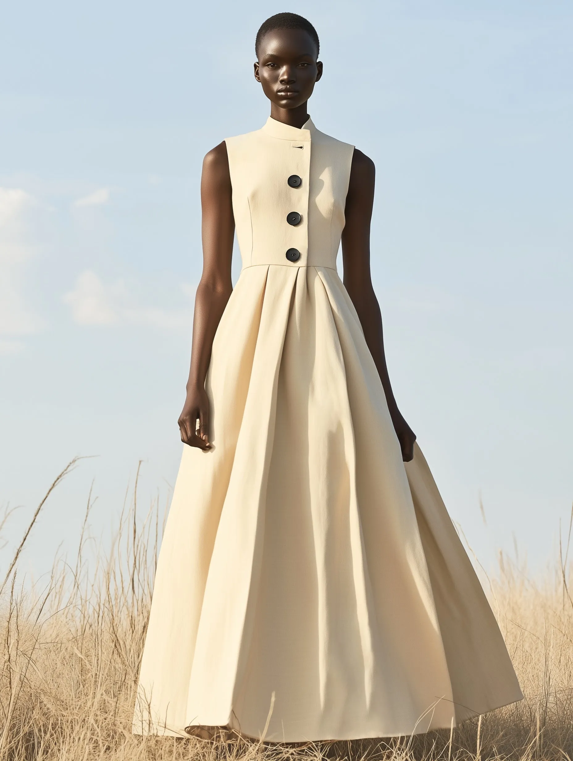 【24-hour shipping out】Elegant and Simple Black Button Stand Collar Sleeveless Maxi Dress sold by Oyrosy product image thumbnail 3