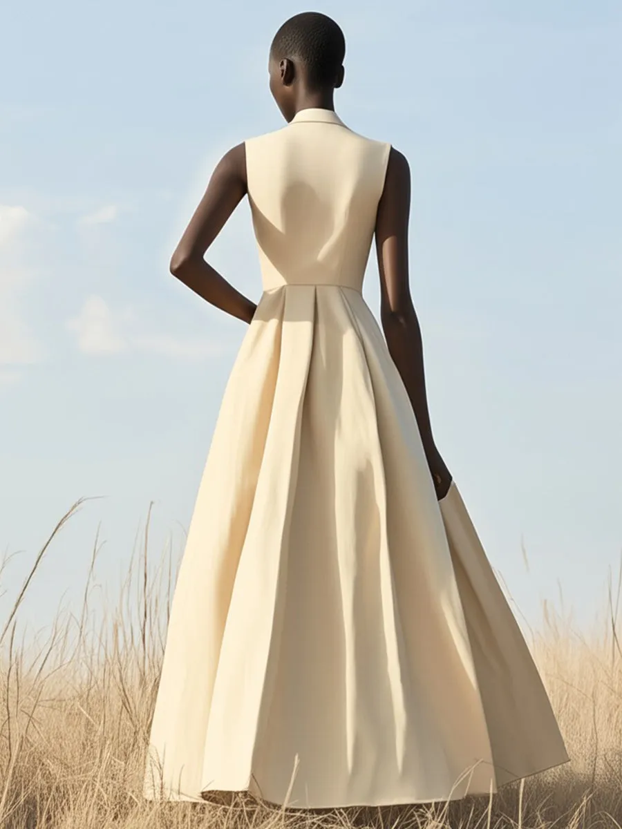 【24-hour shipping out】Elegant and Simple Black Button Stand Collar Sleeveless Maxi Dress sold by Oyrosy product image thumbnail 2