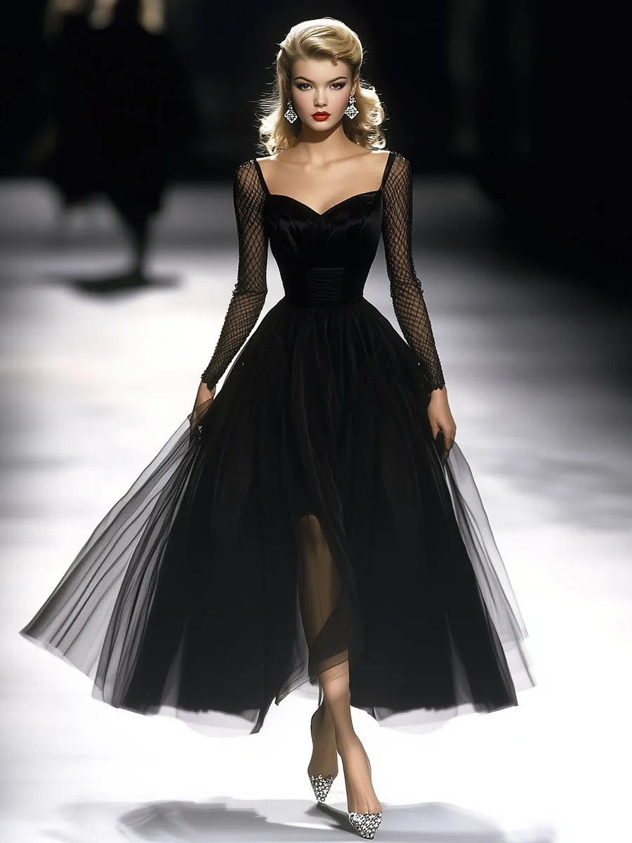 Retro Classic French Black Gauze Maxi Dress sold by Oyrosy product image thumbnail 3
