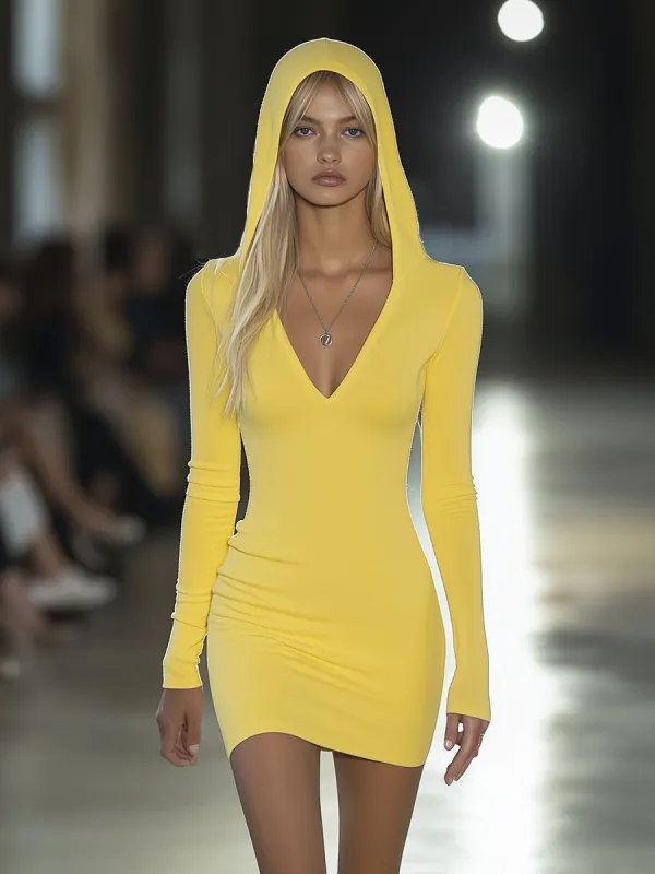 【24-hour shipping out】Casual Fashion Slim Fit Hooded T-shirt Mini Dress sold by Oyrosy