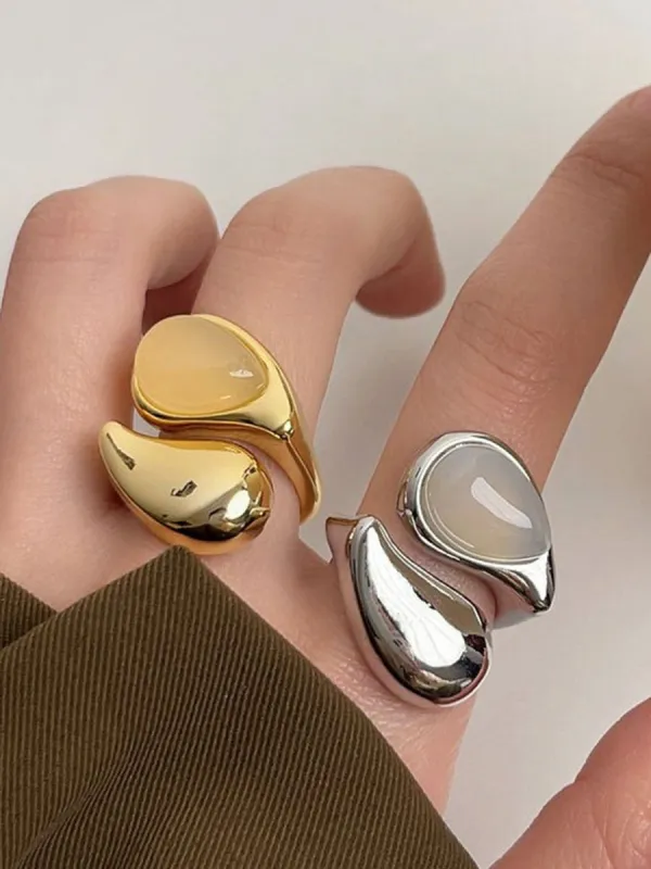 Simple Transparent Irregular Water Drop Open Ring sold by Oyrosy