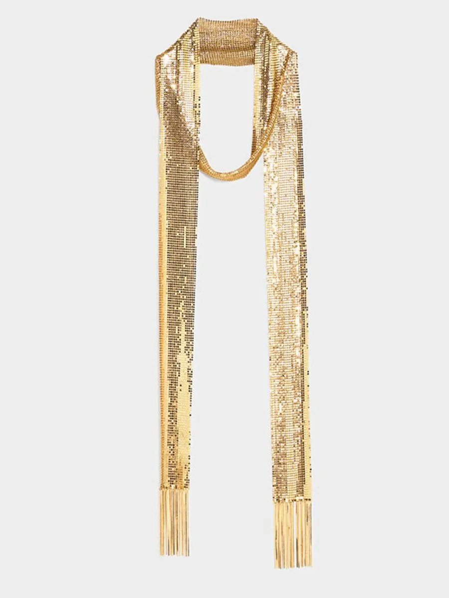 Elegant Textured Metal Sequin Long Scarf sold by Oyrosy