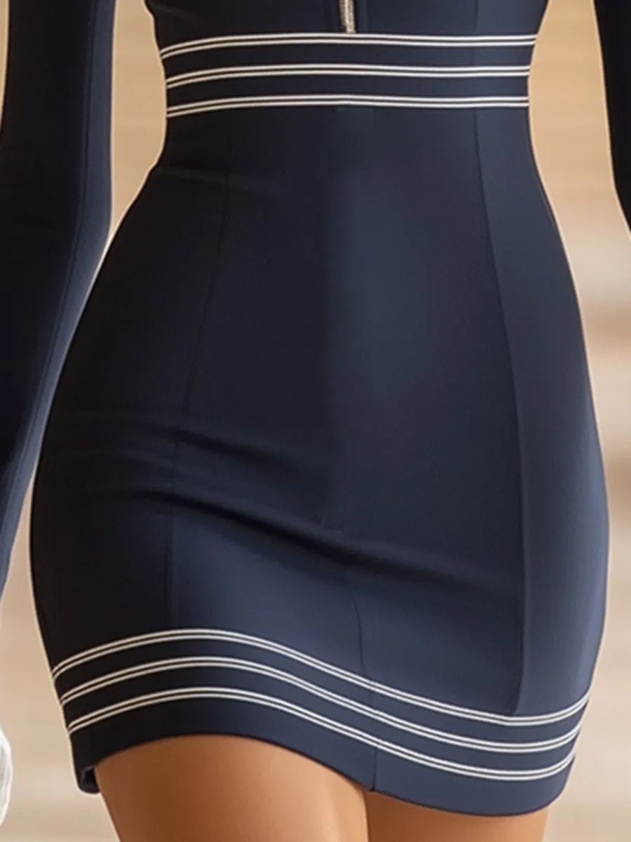 【24-hour shipping out】Casual Chic Half Zip Navy Mini Dress sold by Oyrosy product image thumbnail 4