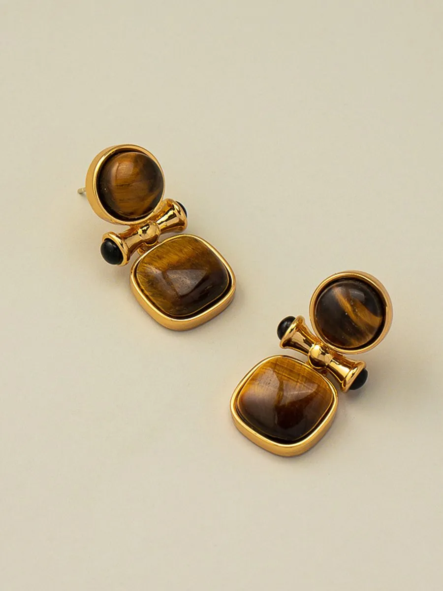 Retro Light Luxury High-end Natural Tiger Eye Stone Earrings sold by Oyrosy product image thumbnail 3