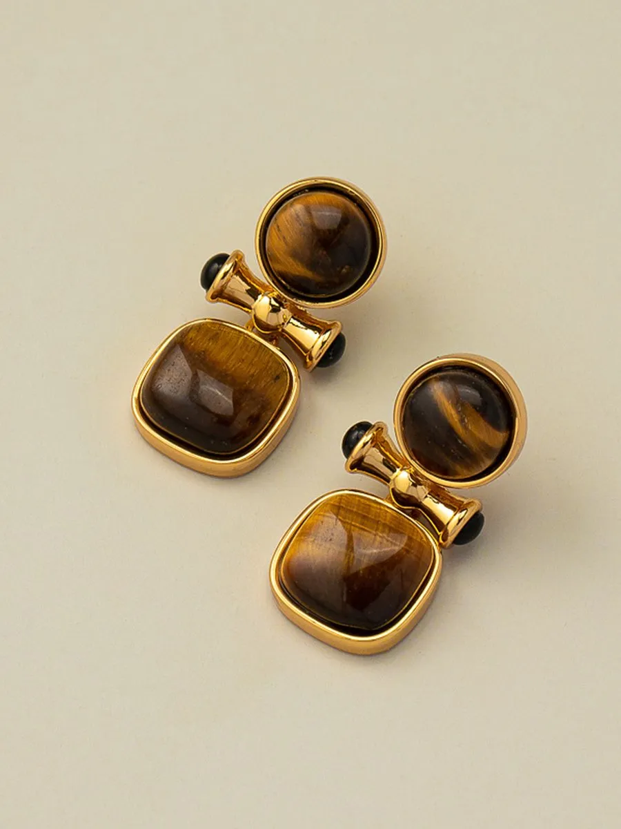 Retro Light Luxury High-end Natural Tiger Eye Stone Earrings sold by Oyrosy