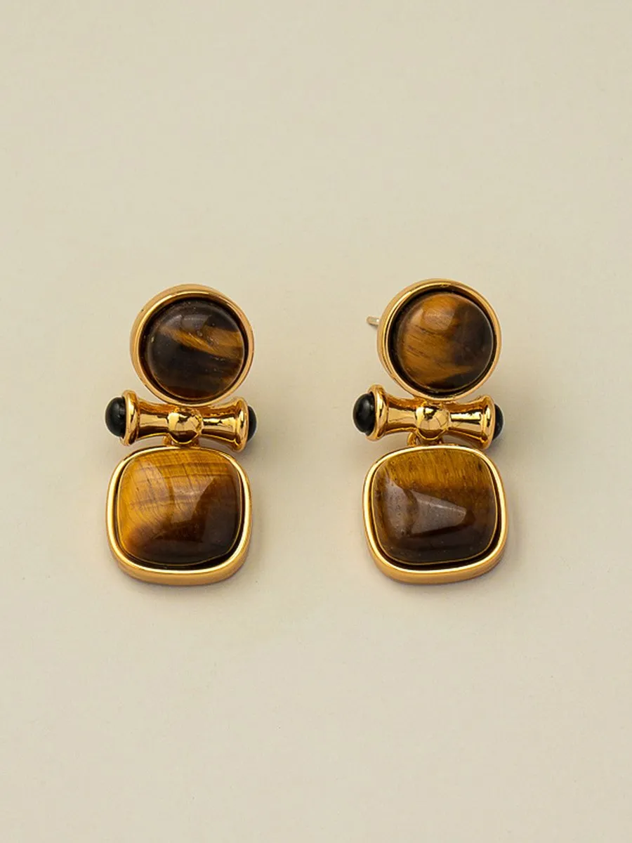 Retro Light Luxury High-end Natural Tiger Eye Stone Earrings sold by Oyrosy product image thumbnail 2