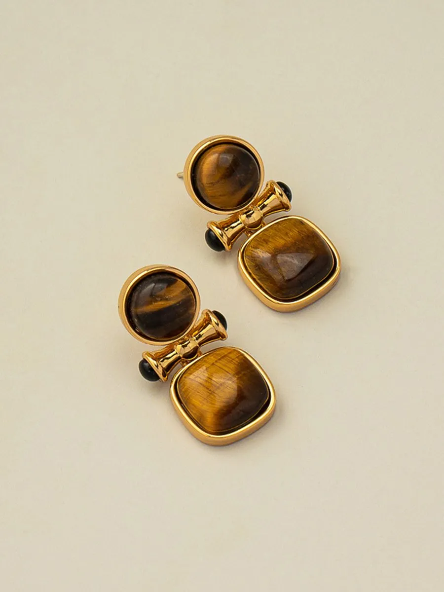 Retro Light Luxury High-end Natural Tiger Eye Stone Earrings sold by Oyrosy product image thumbnail 4
