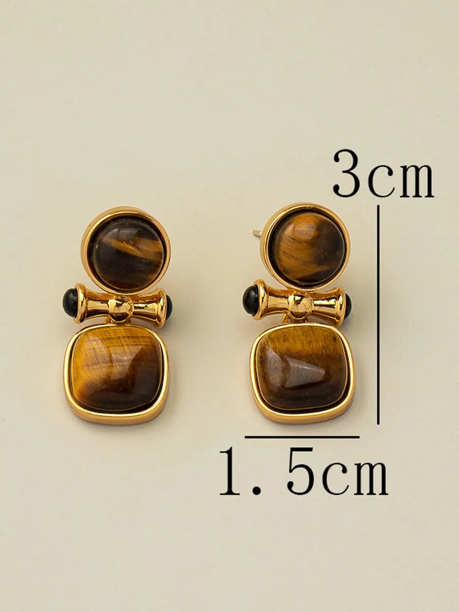 Retro Light Luxury High-end Natural Tiger Eye Stone Earrings sold by Oyrosy product image thumbnail 5