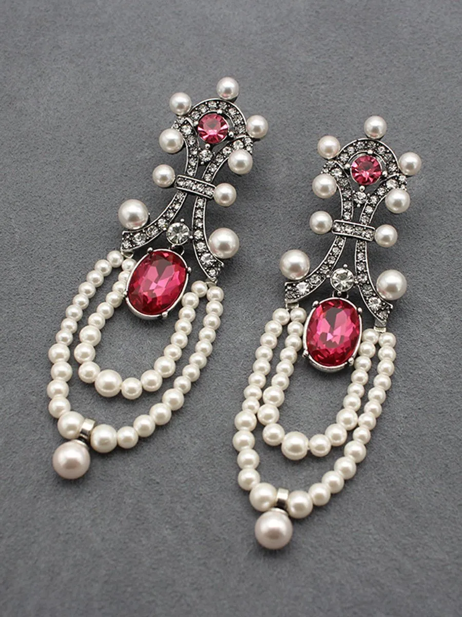 Vintage Long Ruby pearl Tassel Earrings sold by Oyrosy