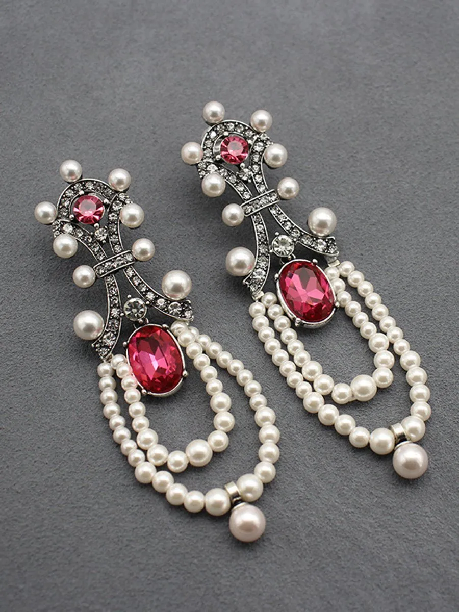 Vintage Long Ruby pearl Tassel Earrings sold by Oyrosy product image thumbnail 2