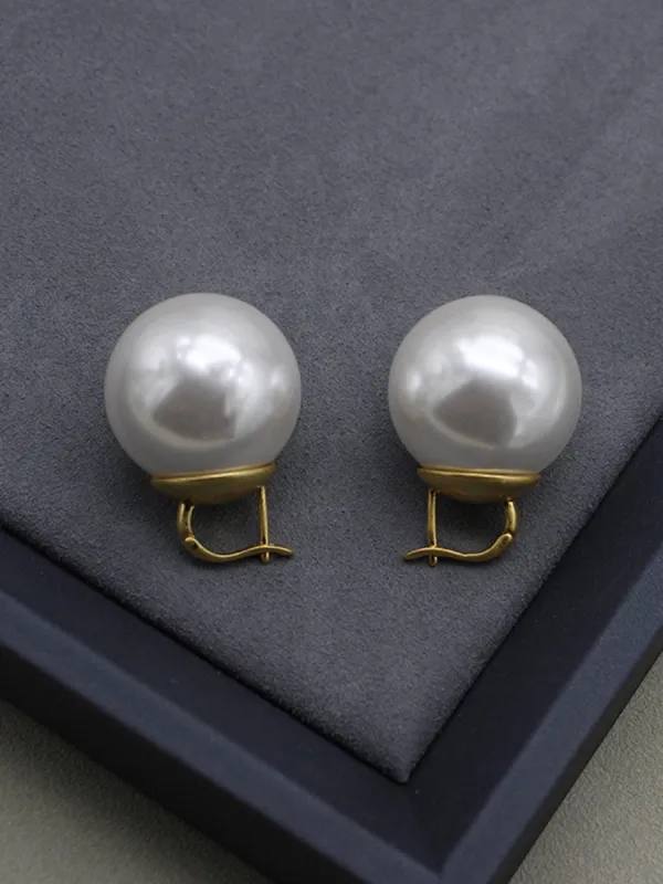 High Quality French Oversized Pearl Earrings sold by Oyrosy