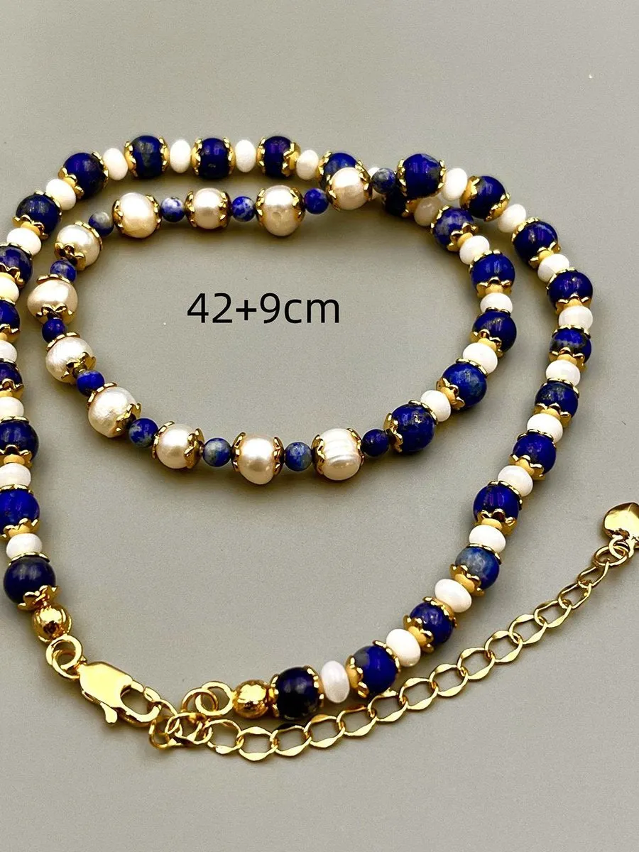 Vintage Natural Lapis Lazuli Pearl Fashion Necklace sold by Oyrosy product image thumbnail 5