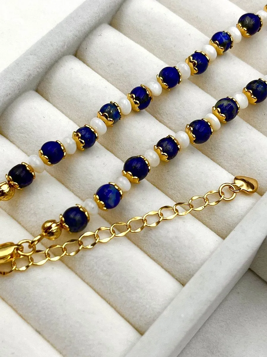 Vintage Natural Lapis Lazuli Pearl Fashion Necklace sold by Oyrosy product image thumbnail 4
