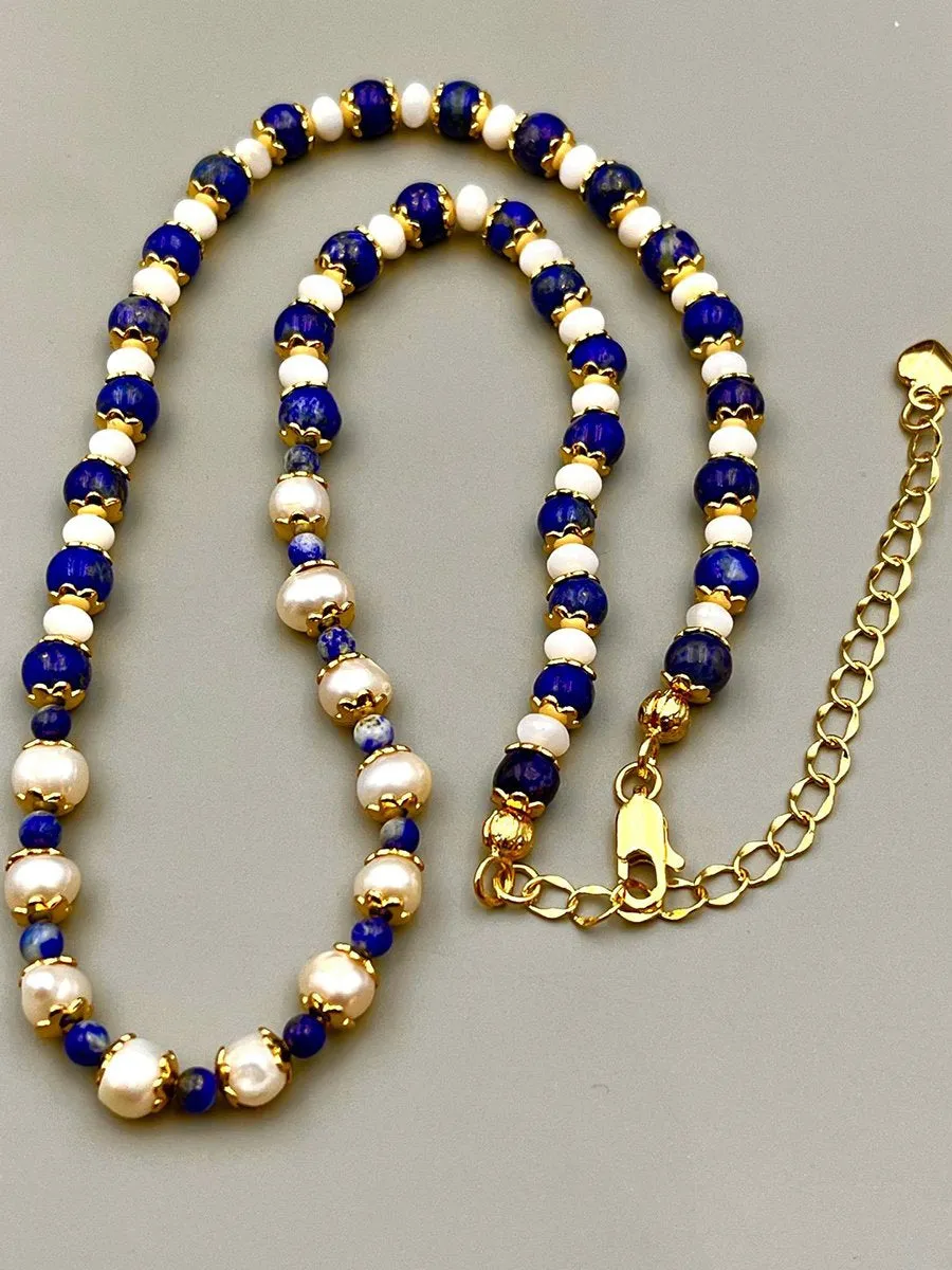 Vintage Natural Lapis Lazuli Pearl Fashion Necklace sold by Oyrosy product image thumbnail 2