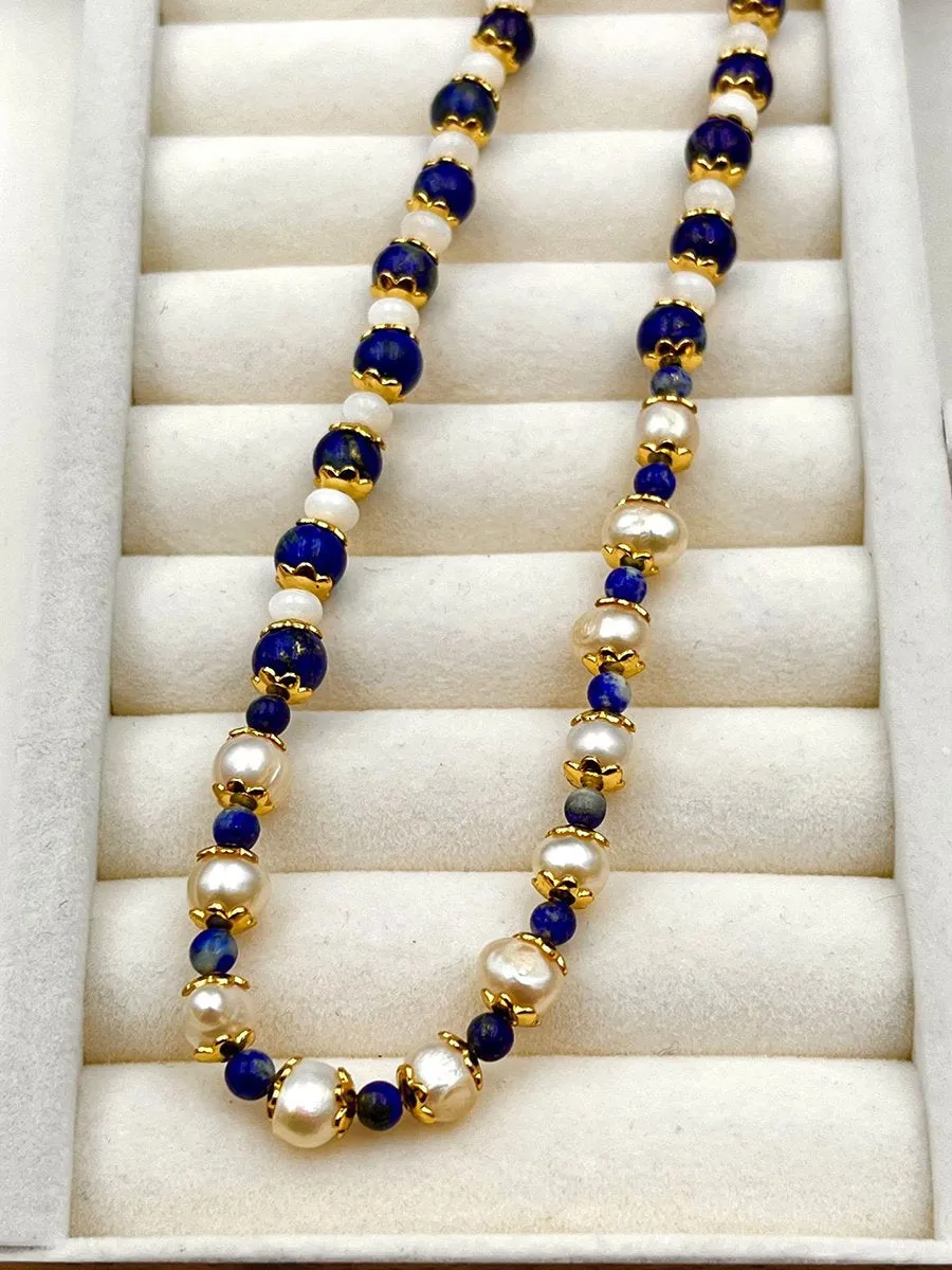 Vintage Natural Lapis Lazuli Pearl Fashion Necklace sold by Oyrosy product image thumbnail 3