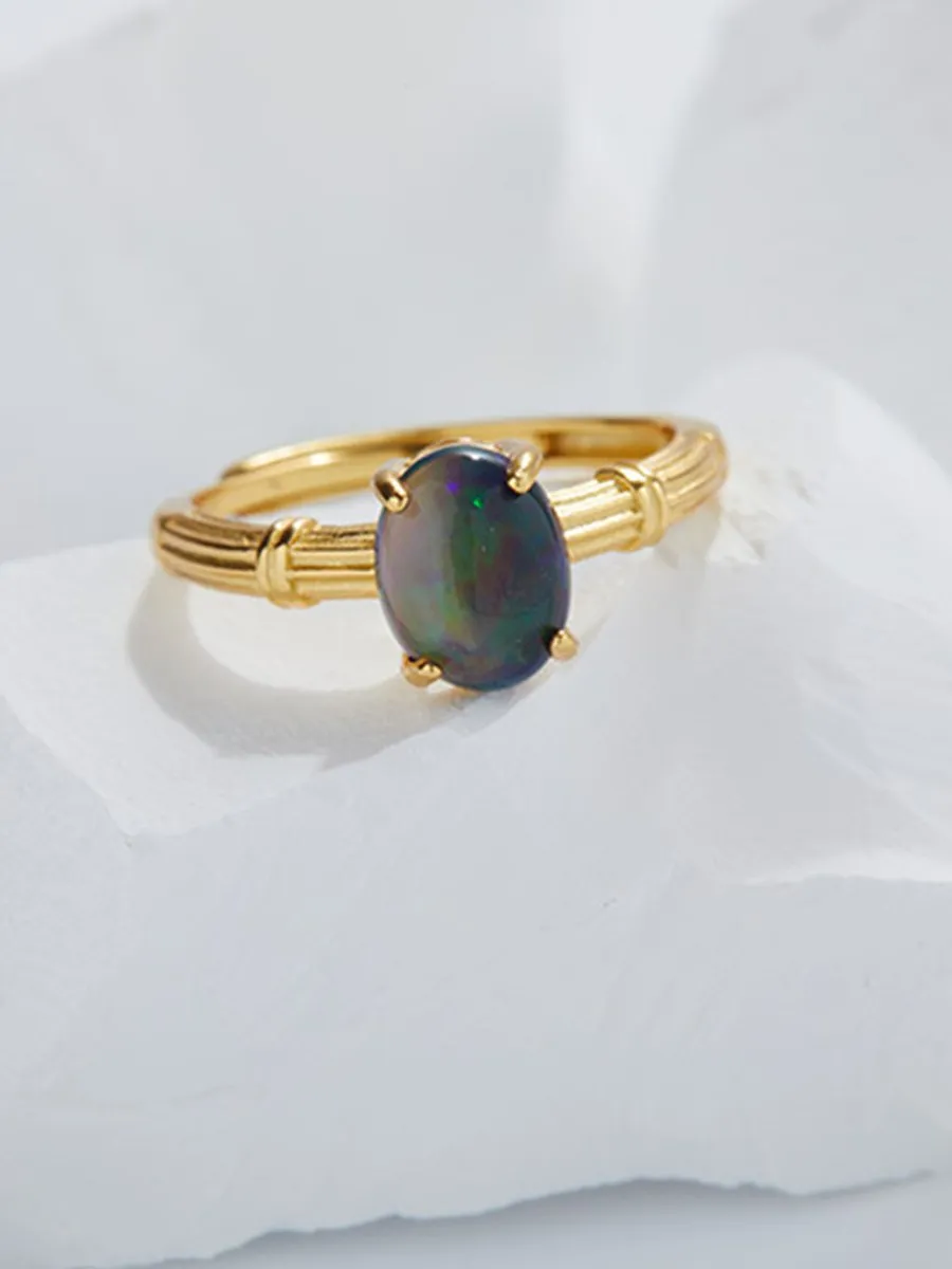 Sterling Silver Inlay Natural Gemstone Open Ring sold by Oyrosy product image thumbnail 3