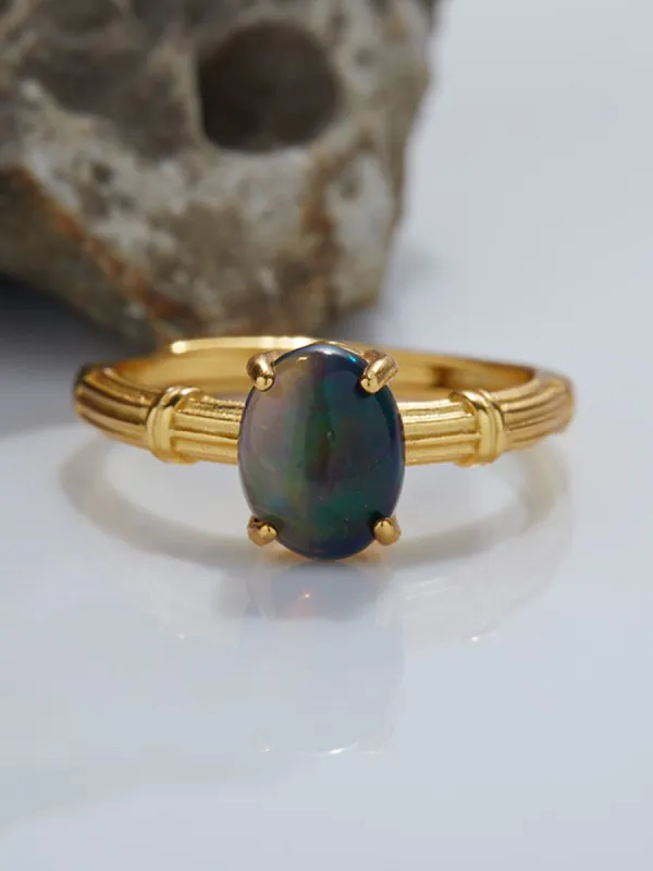 Sterling Silver Inlay Natural Gemstone Open Ring sold by Oyrosy