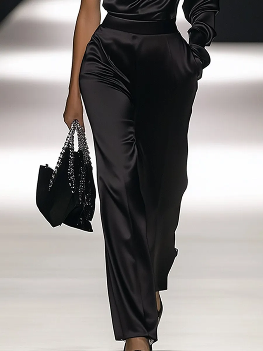 【24-hour shipping out】Elegant Off-the-shoulder Satin Long-sleeved Jumpsuit sold by Oyrosy product image thumbnail 4