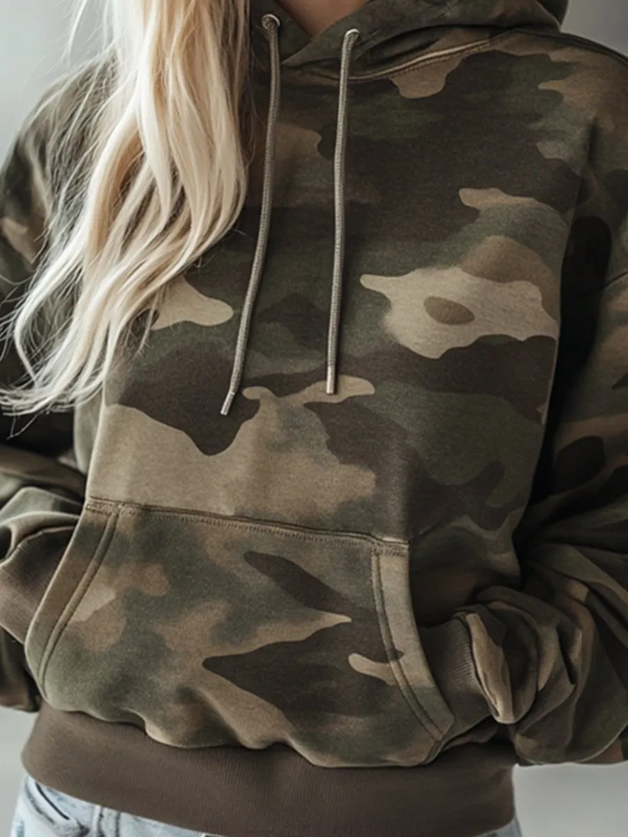 【24-hour shipping out】Vintage Casual Pocket Hooded Camouflage Sweatshirt sold by Oyrosy product image thumbnail 3