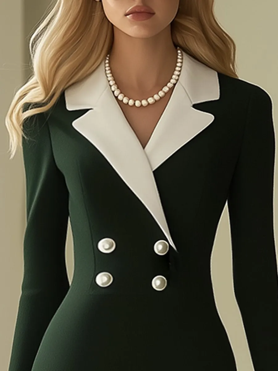 【24-hour shipping out】Retro And Fashionable Temperament White And Green Midi Dress sold by Oyrosy product image thumbnail 3