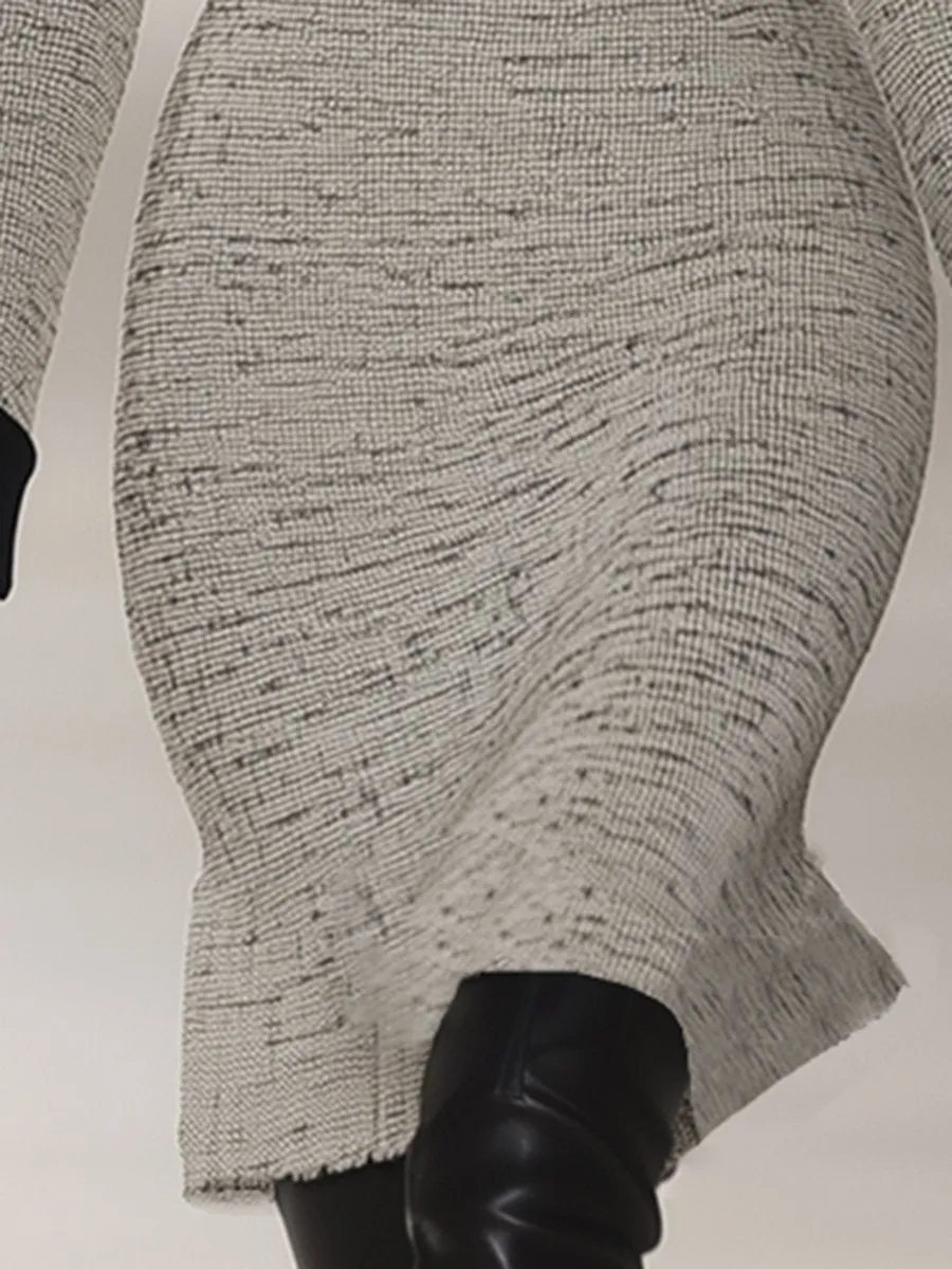 【24-hour shipping out】Retro Elegant Fashionable Stitching Velvet High Collar Tweed Midi Dress sold by Oyrosy product image thumbnail 4