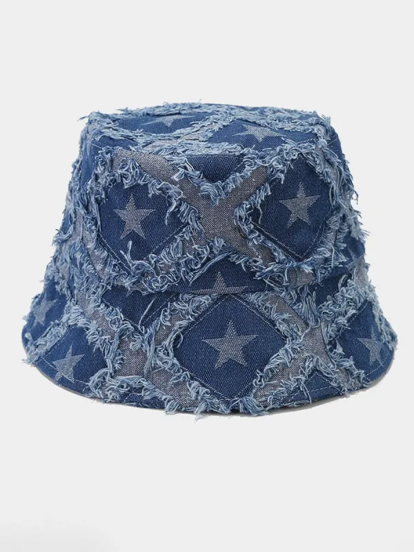 Casual Fashion Five-pointed Star Raw-edge Denim Bucket Hat sold by Oyrosy