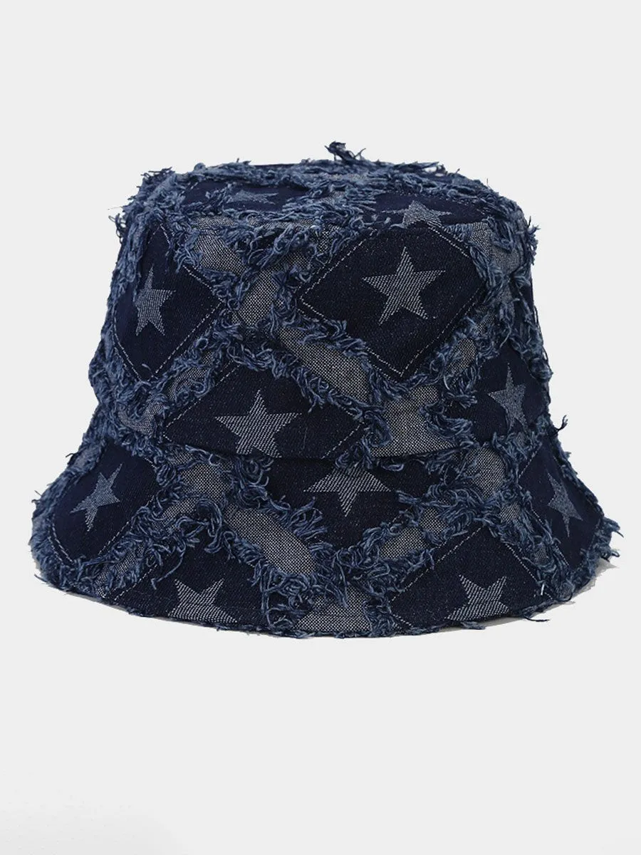 Casual Fashion Five-pointed Star Raw-edge Denim Bucket Hat sold by Oyrosy product image thumbnail 3