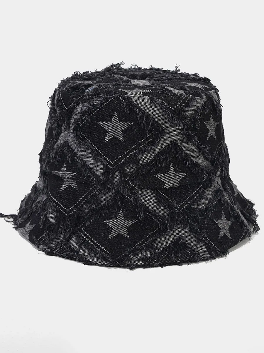 Casual Fashion Five-pointed Star Raw-edge Denim Bucket Hat sold by Oyrosy product image thumbnail 2