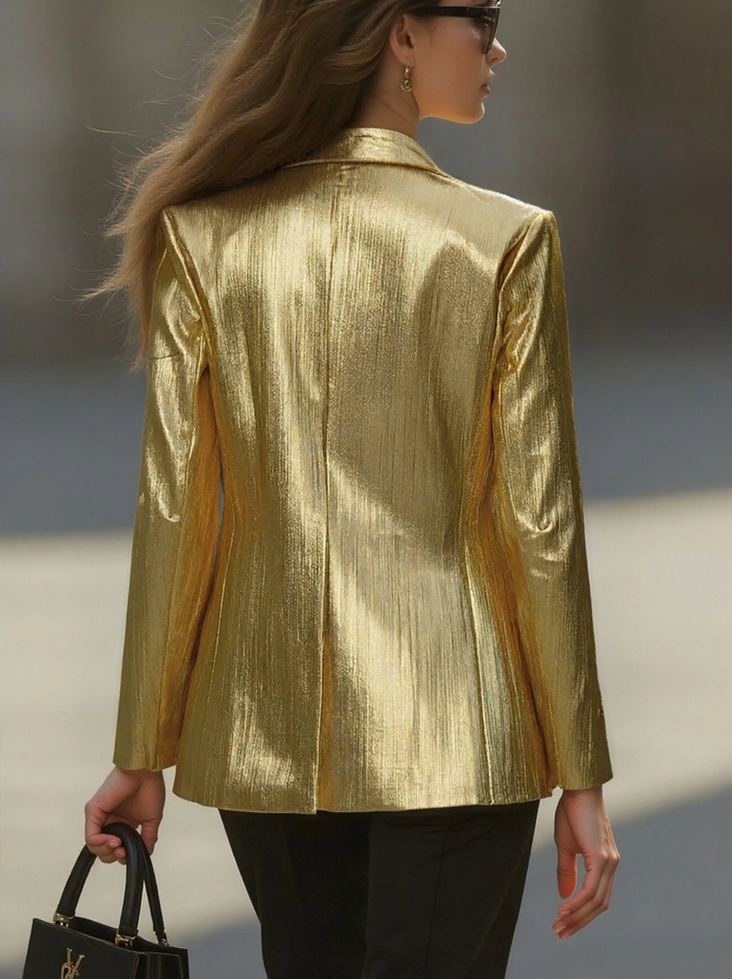 High-End Fashionable Loose Gold Pleated Suit Jacket sold by Oyrosy product image thumbnail 3