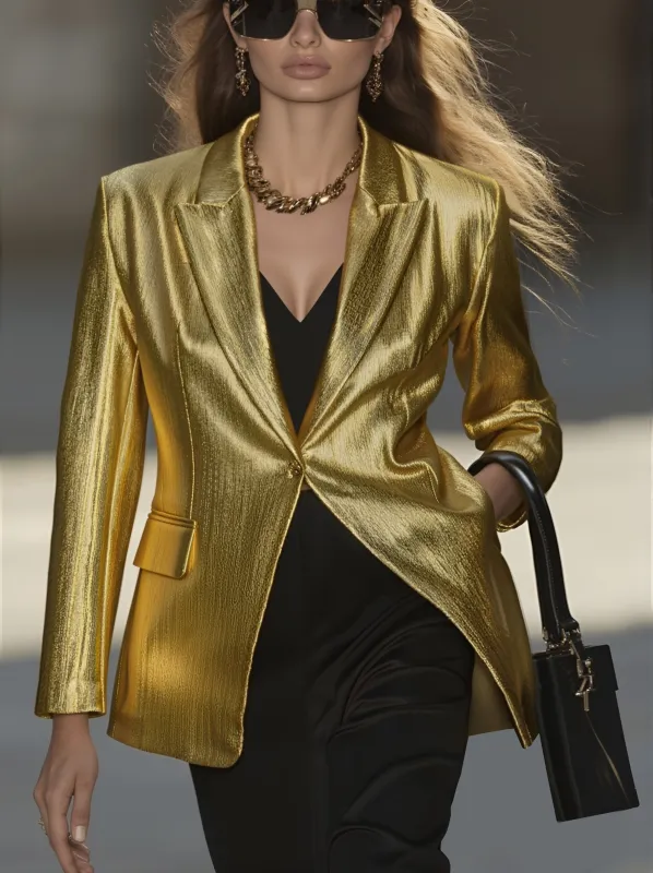 High-End Fashionable Loose Gold Pleated Suit Jacket sold by Oyrosy