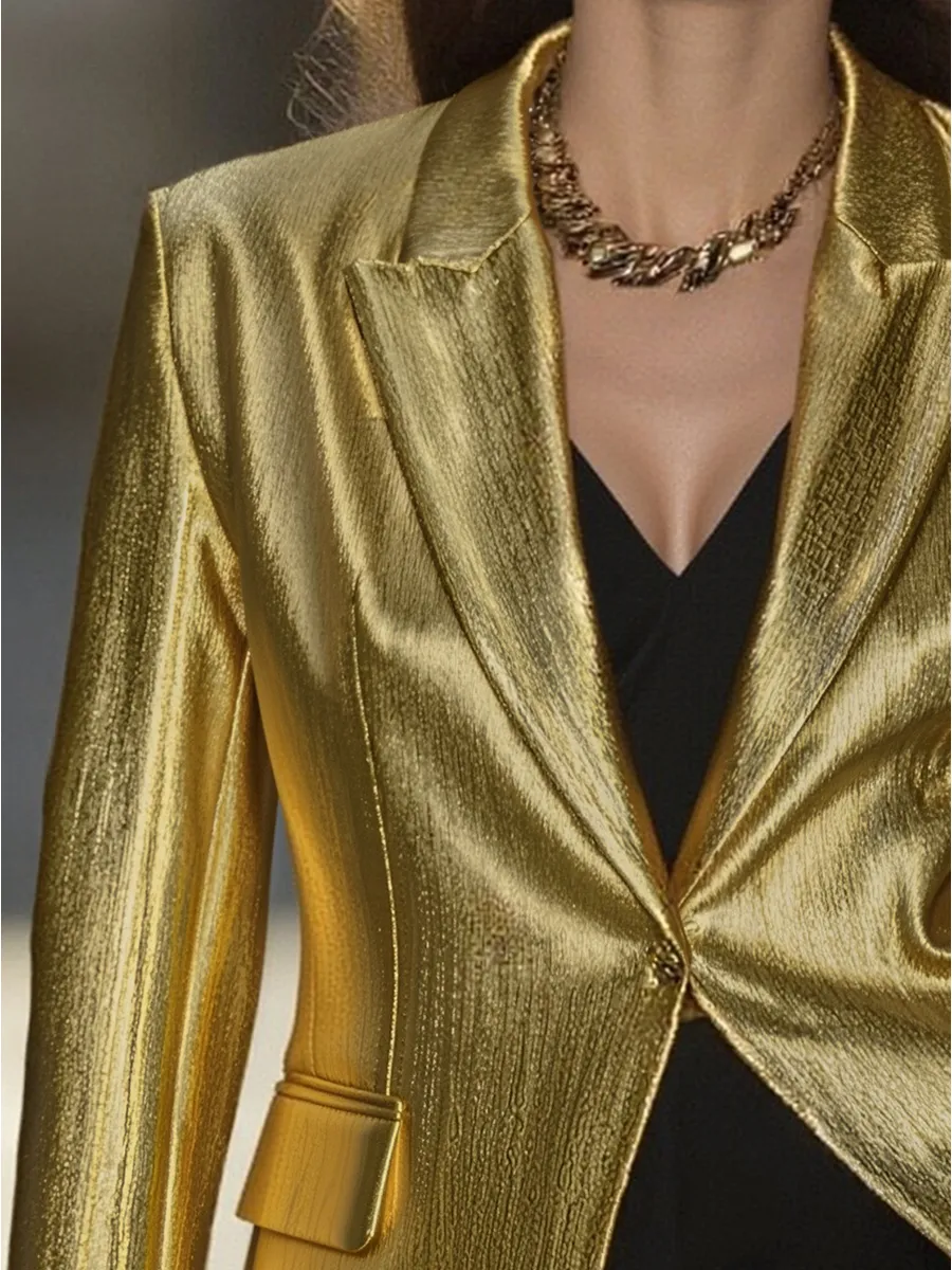 High-End Fashionable Loose Gold Pleated Suit Jacket sold by Oyrosy product image thumbnail 4