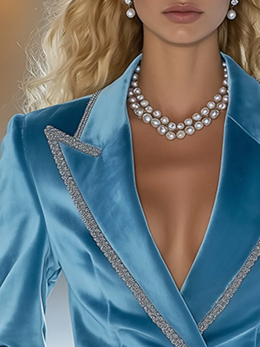 Casual Loose Retro Solid Velvet Pocket Blazer sold by Oyrosy product image thumbnail 4