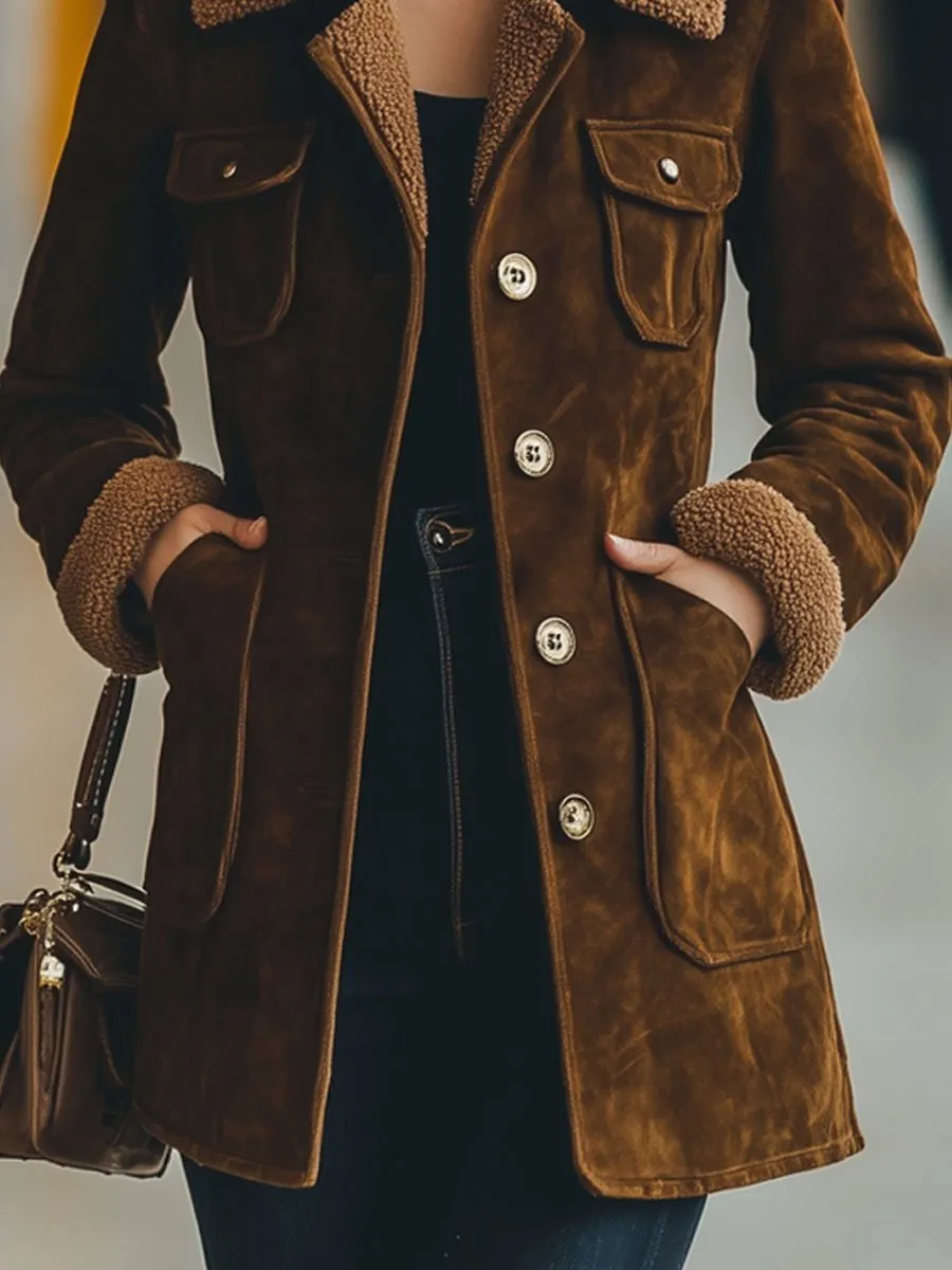 【24-hour shipping out】Casual Loose Retro Suede Lamb Wool Patchwork Multi-Pocket Coat sold by Oyrosy product image thumbnail 3