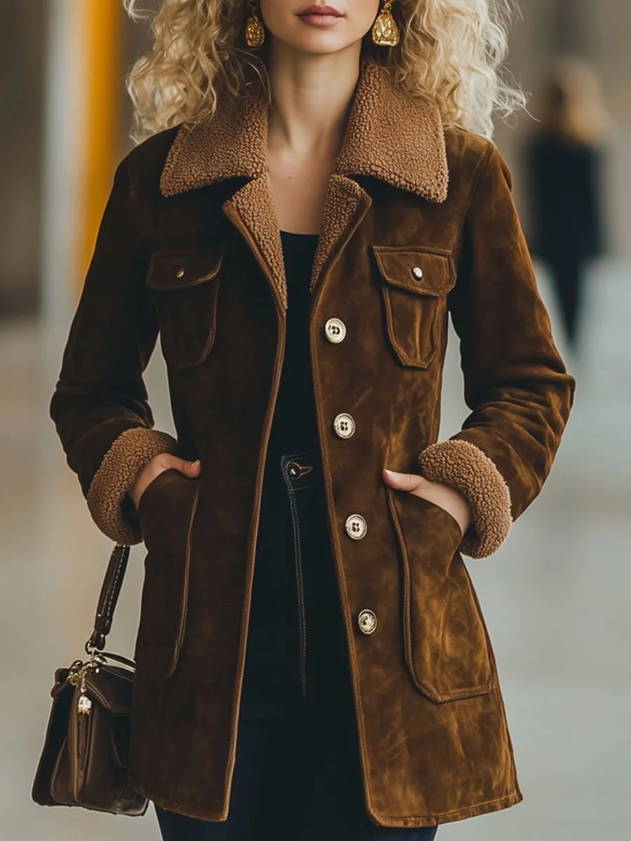 【24-hour shipping out】Casual Loose Retro Suede Lamb Wool Patchwork Multi-Pocket Coat sold by Oyrosy product image thumbnail 2