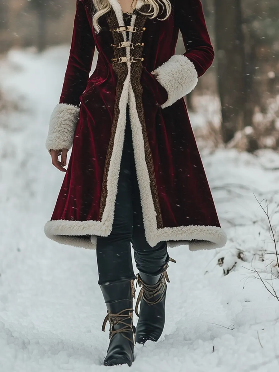 【24-hour shipping out】Loose Vintage Velvet Wool Gold Edge Stitched Pocket Hooded Coat sold by Oyrosy product image thumbnail 3