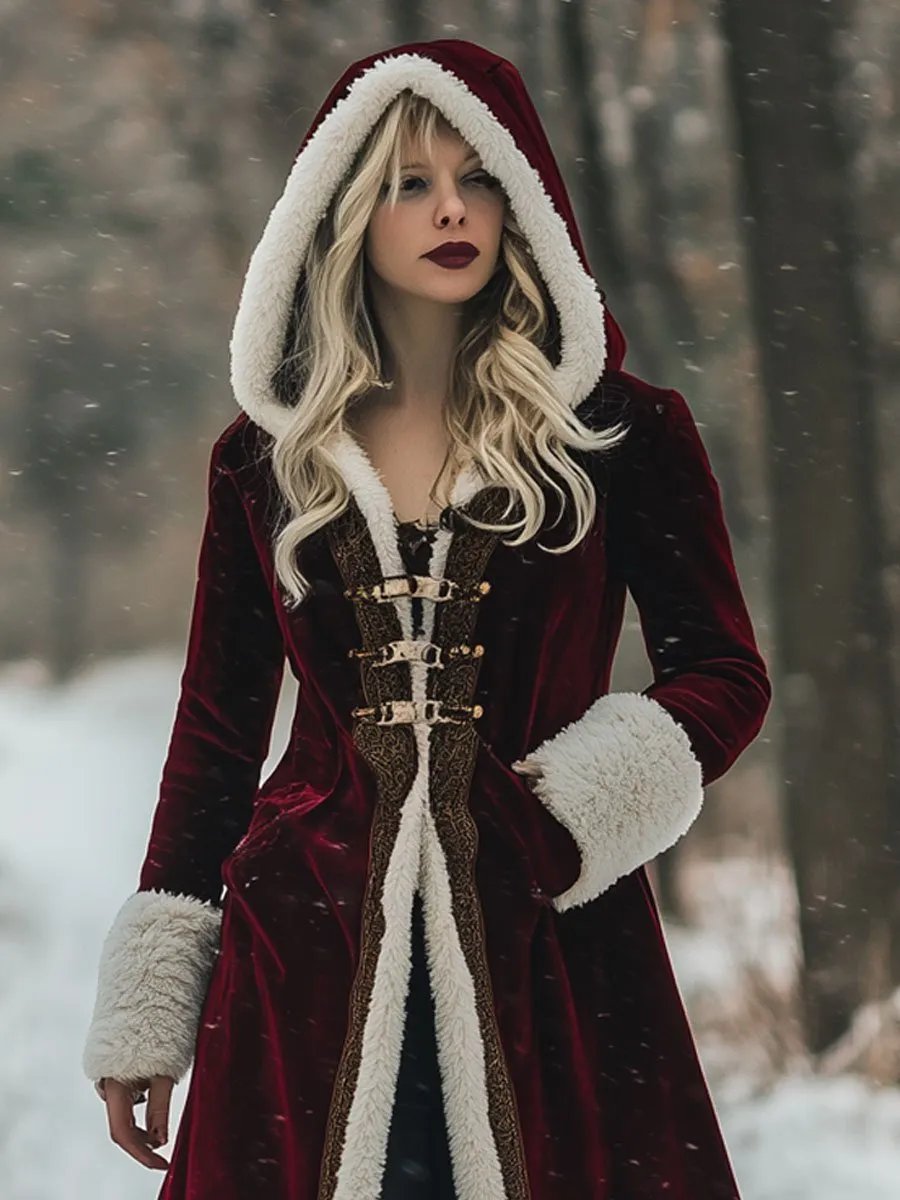 【24-hour shipping out】Loose Vintage Velvet Wool Gold Edge Stitched Pocket Hooded Coat sold by Oyrosy product image thumbnail 2