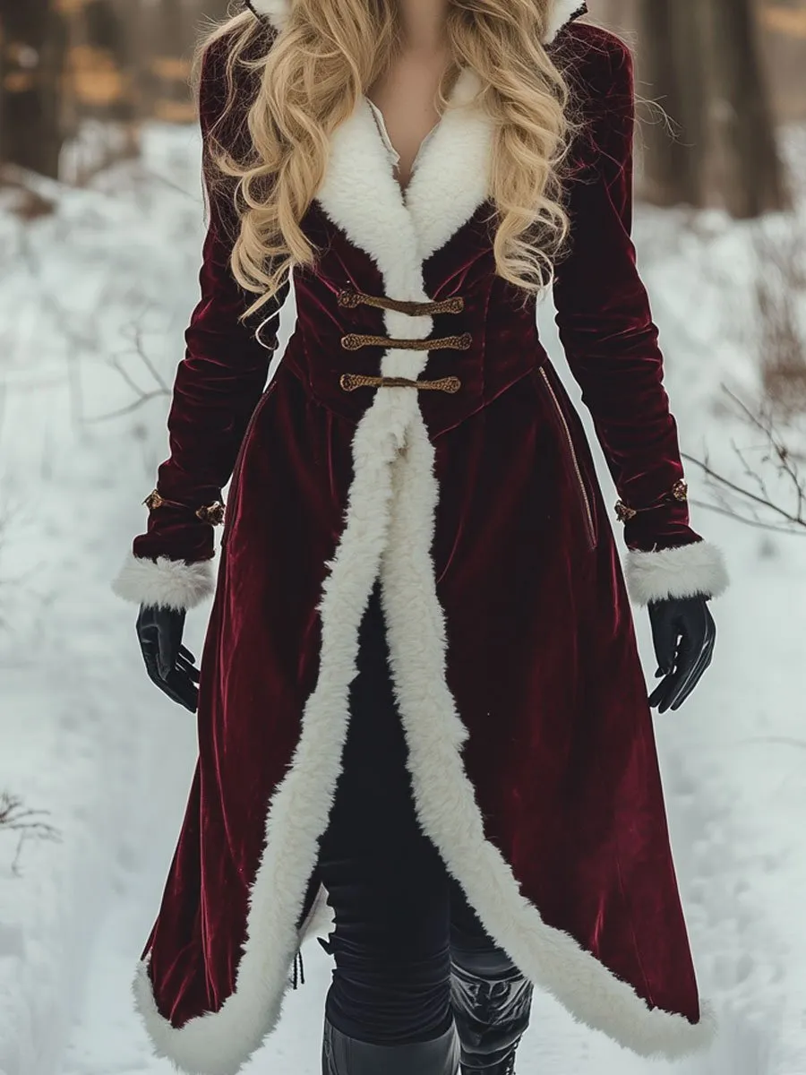 【24-hour shipping out】 Loose Vintage Velvet Wool Patchwork Pocket Mid-Length Hooded Coat sold by Oyrosy product image thumbnail 3