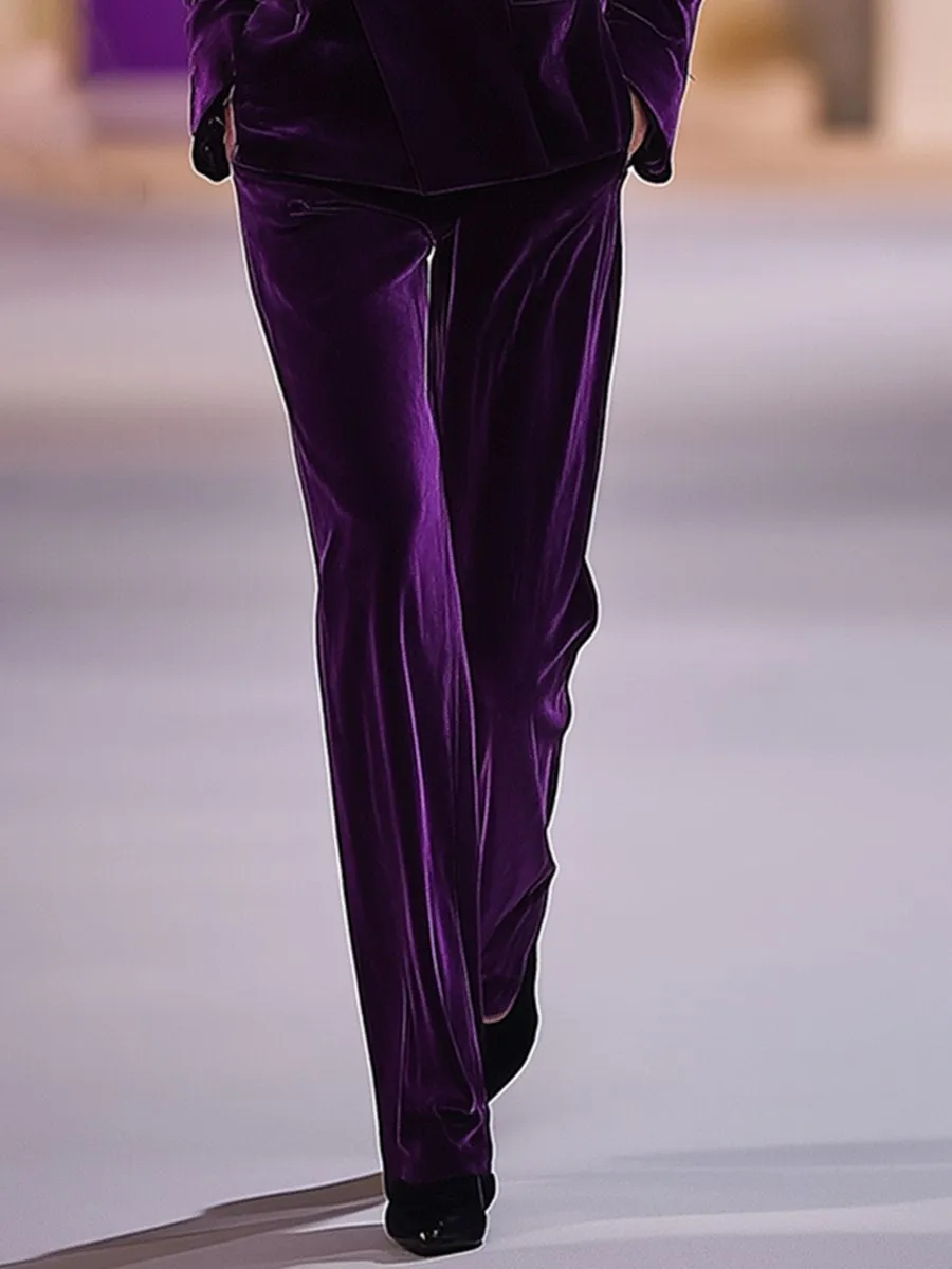 【24-hour shipping out】High-End Temperament Loose Retro Purple Velvet Suit sold by Oyrosy product image thumbnail 4