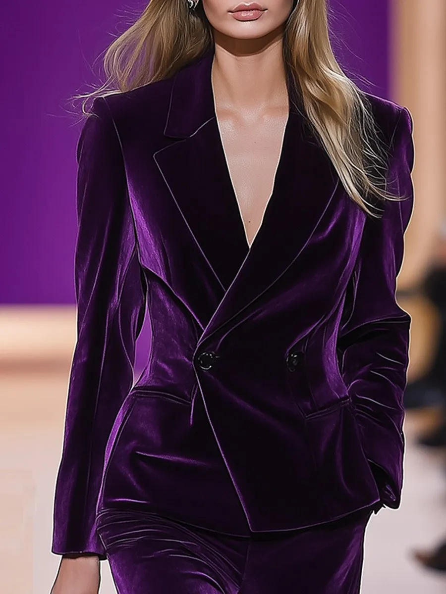 【24-hour shipping out】High-End Temperament Loose Retro Purple Velvet Suit sold by Oyrosy product image thumbnail 3