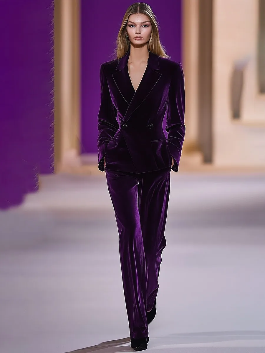【24-hour shipping out】High-End Temperament Loose Retro Purple Velvet Suit sold by Oyrosy product image thumbnail 2