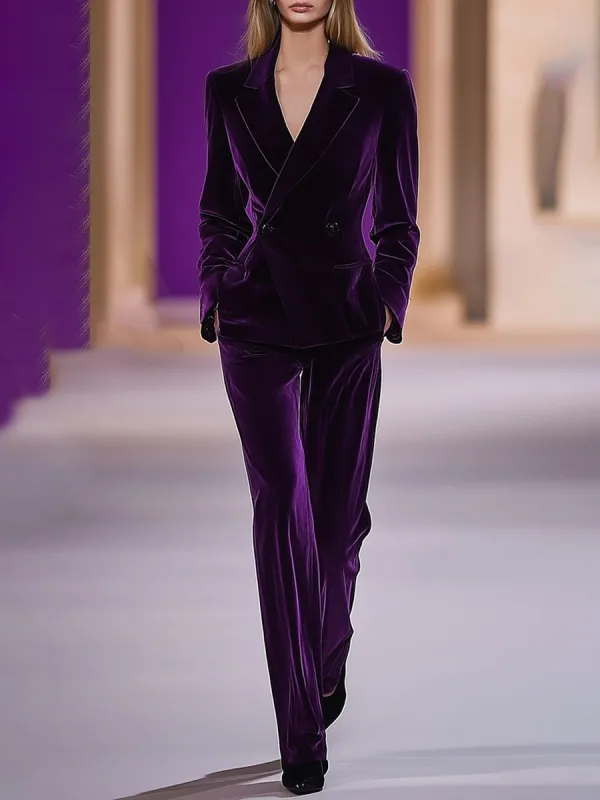 【24-hour shipping out】High-End Temperament Loose Retro Purple Velvet Suit sold by Oyrosy