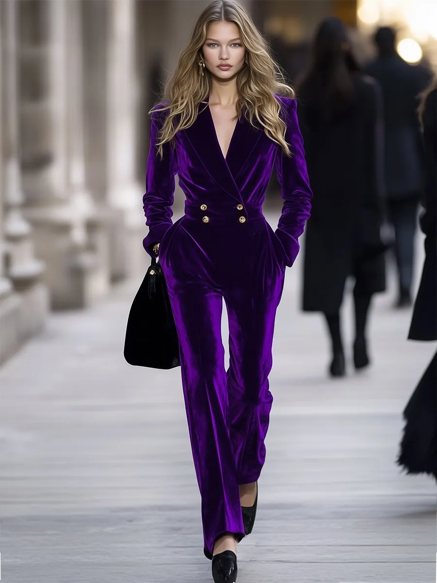 【24-hour shipping out】High-End Temperament Loose Retro Purple Velvet Jumpsuit sold by Oyrosy product image thumbnail 2