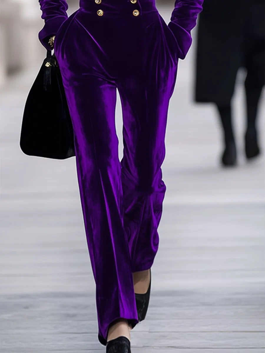 【24-hour shipping out】High-End Temperament Loose Retro Purple Velvet Jumpsuit sold by Oyrosy product image thumbnail 4