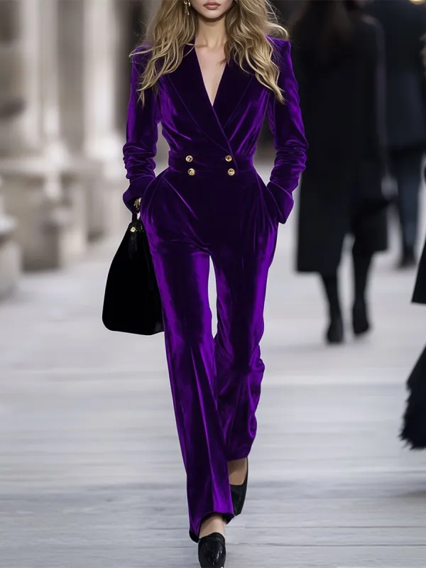 【24-hour shipping out】High-End Temperament Loose Retro Purple Velvet Jumpsuit sold by Oyrosy