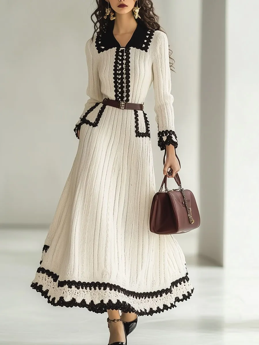 【24-hour shipping out】Fashion Retro Knitted Colorblock Long Sleeve Maxi Dress sold by Oyrosy product image thumbnail 2