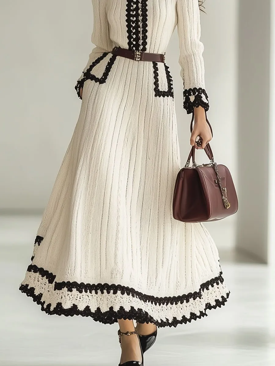 【24-hour shipping out】Fashion Retro Knitted Colorblock Long Sleeve Maxi Dress sold by Oyrosy product image thumbnail 4